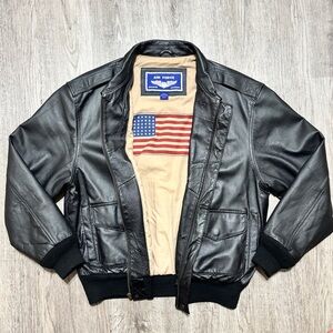 Air Force Men's Vintage Black Authentic Leather Military Bomber Jacket Size M